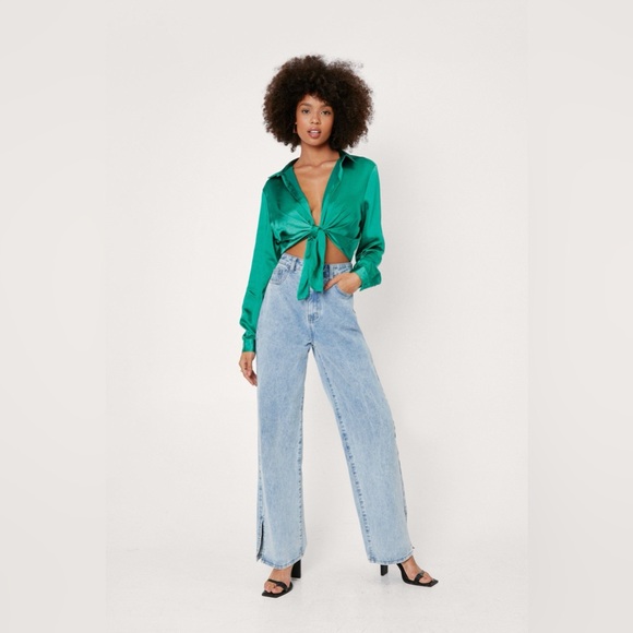 Plein Sud Satin Tie Front Crop Top - Picture 2 of 5